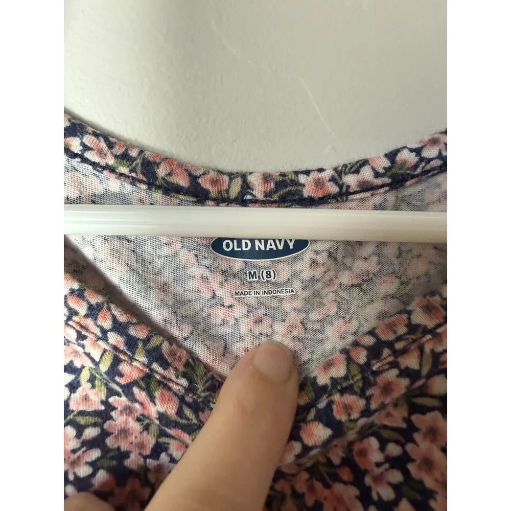 Lot of 2 Old Navy Girls Tiered Dresses Size M 8 Coral Pink Floral Short Sleeve